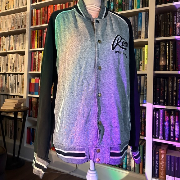 Roots vintage button up jersey style sweater grey black and white - Picture 2 of 9